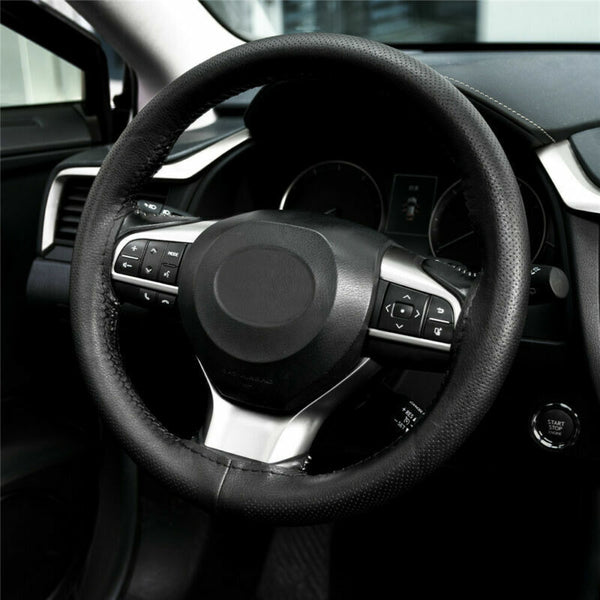 Leather DIY Car Steering Wheel Cover Breathable Anti-slip Universal 38cm 2Colour