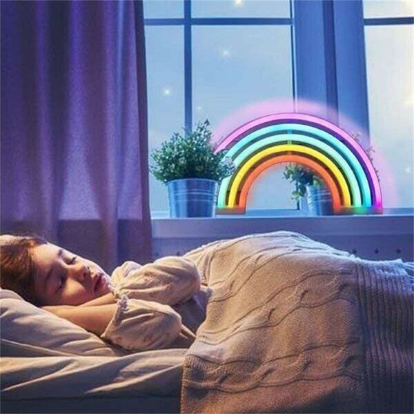 LED Rainbow Neon Sign Lights Bedside Night Light Lamp Kids Room Home Wall Decor