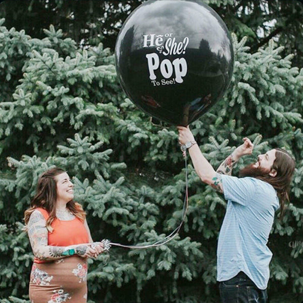 UP TO 2Set Gender Reveal Jumbo Baby Shower Balloon Confetti He or She Pop To See
