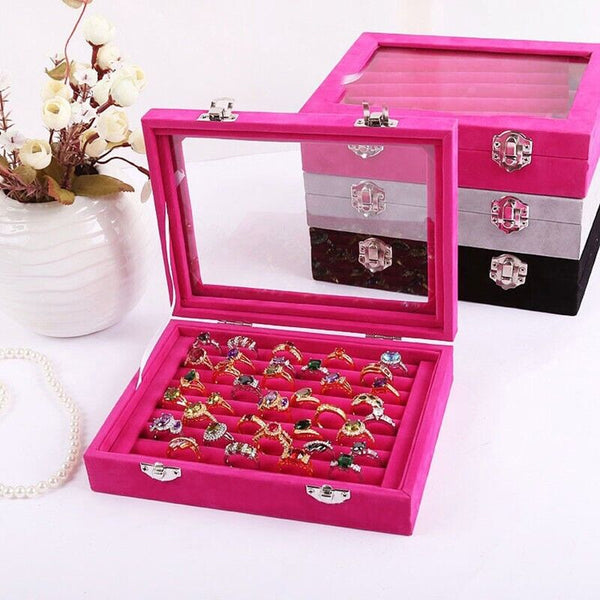 Velvet Ring Earring Jewelry Display Organizer Box Tray Holder Storage Case