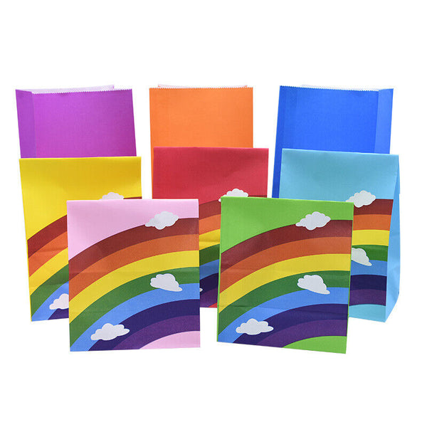 80PCS Kraft Paper Party Bag Seal Birthday Favor Kids Rainbow Candy paper bags