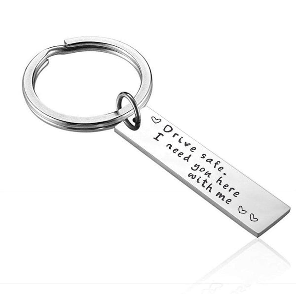 2Pcs Drive Safe I Need You Here With Me Couple Alloy Keyring Keychain Car Gift - Lets Party
