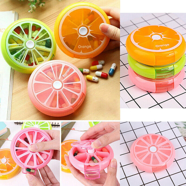Weekly 7 Day Pill Organiser Case Box Tablet Medicine Dispenser Holder Case Round