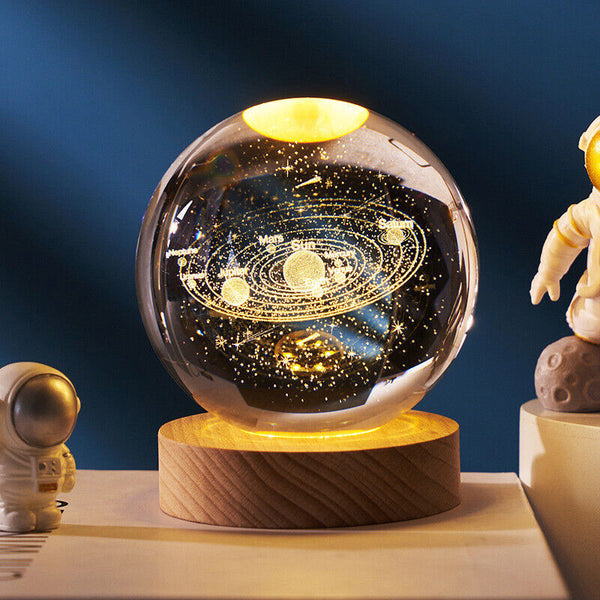80mm Crystal Solar System Planet Globe 3D Laser Engraved Sun System Ball Gift AU