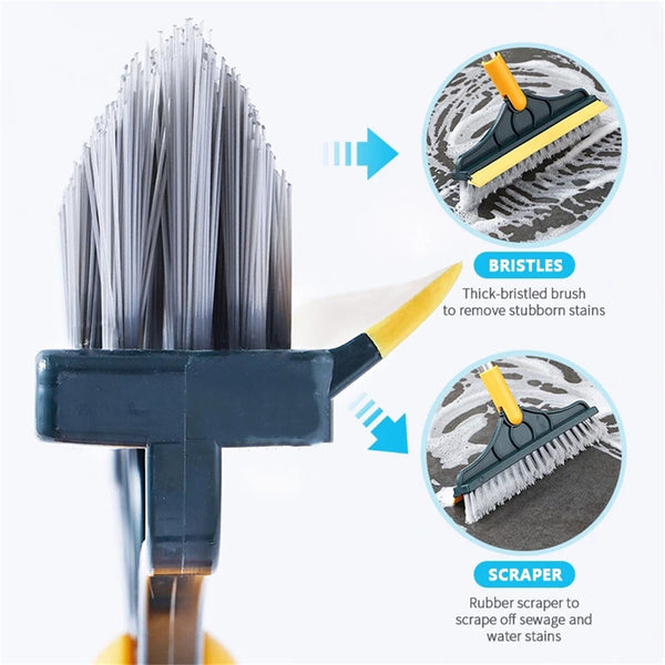 2 in 1 Floor Brush Scrub Brush with Long Handle Bathroom Wiper W/ 120 Degree #T - Lets Party