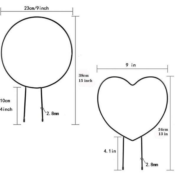 2pcs Metal Garden Trellis Climbing Plants Flower Plant Holder Heart Round Shaped