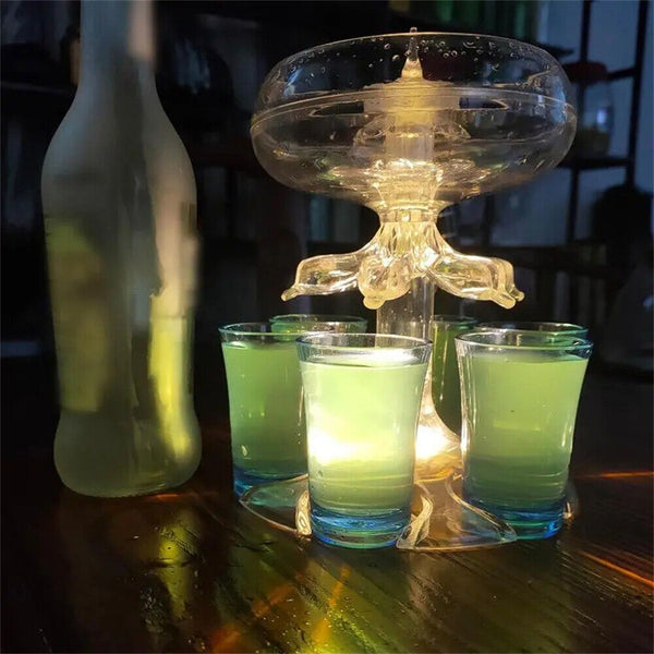 6 Shot Liquor Dispenser w/Shot Glasses Set for Home Gathering Bar Party Supply