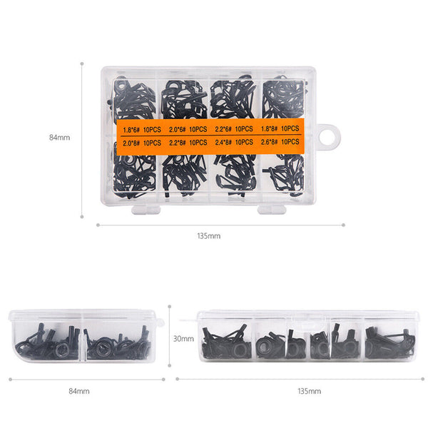 80 PCS/ Set Fishing Rod Guide Tackle Tip Repair Box Eyes Rings DIY Stainless Kit