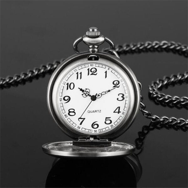 Antique Retro Mechanical Skeleton Steampunk Mens Pocket Watch Open Case Chain