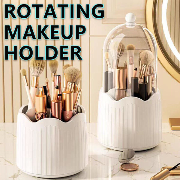 360° Rotating Makeup Brush Holder With Lid Dustproof Organizer Storage Case Box