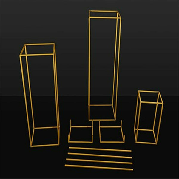 4PCS Flower Racks Gold Iron Plinth Wedding Decorations Geometric Box Party Stand