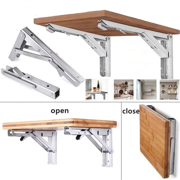 2Pcs Stainless Steel Folding Table Bracket Shelf Bench 150kg Load Heavy Duty AUS