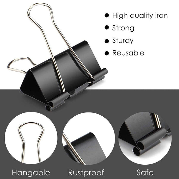 20PCS 5 Sizes Foldback Binder Clips Fold Back Clips Black Bulldog Clip Document