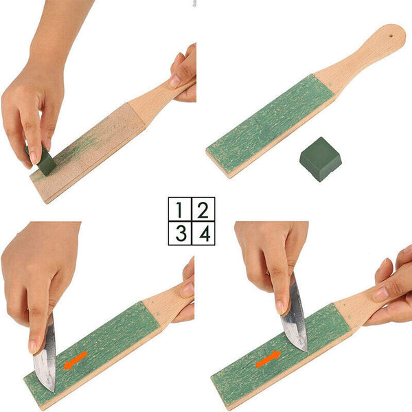Dual Sided Leather Blade Strop Cutter Razor Sharpener Polishing Wooden Handle HG