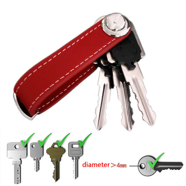 Men Leather Smart Key Holder Organizer Clip Compact Folder Keychain Brown Black