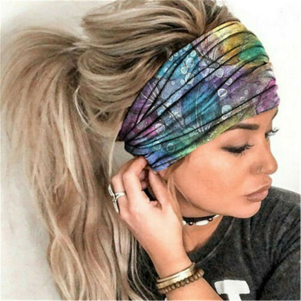 Women Ladies Sports Yoga Gym Stretch Wide Headband Hair Band Running Head Wrap