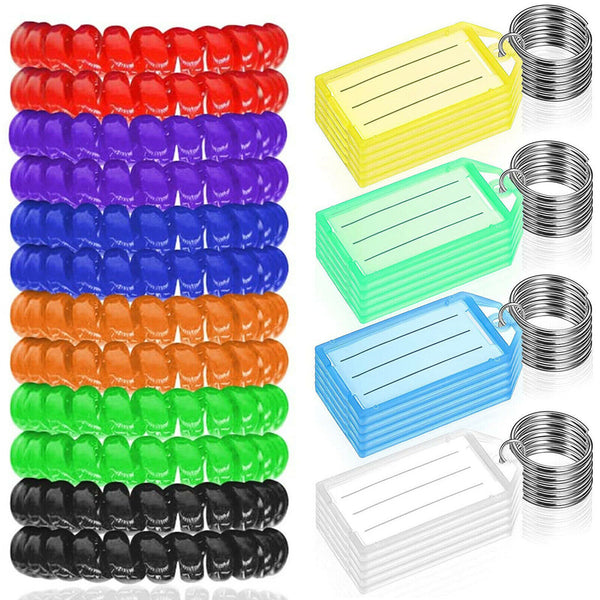 10 Sets Keychains Luggage Tag- Spring Spiral Stretch Coil Wristband Key Ring ID