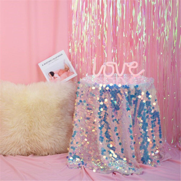 180x155cm Sequin Table Cloth Backdrop Tablecover Mermaid Party Wedding Decor AU