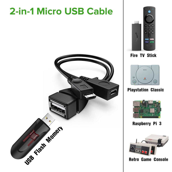 2 In 1 OTG Micro USB Host Power Y Splitter USB Adapter to Micro 5Pin 20cm