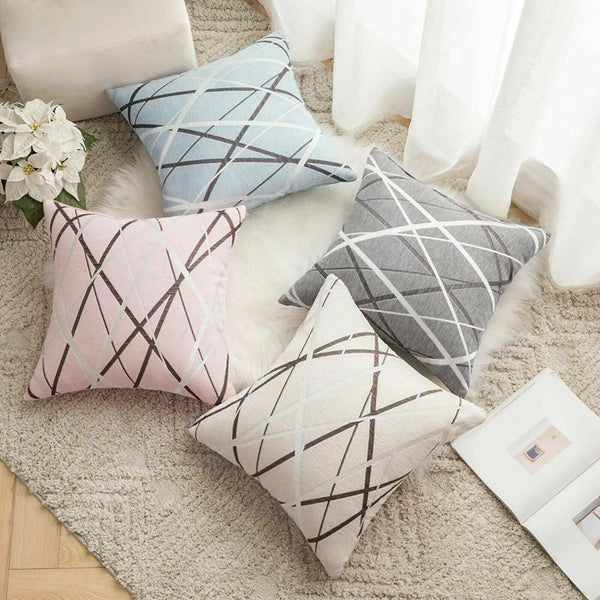 Chenille Cushion Cover Geometric Geo Striped Throw Soft Pillow Case Home 45x45cm