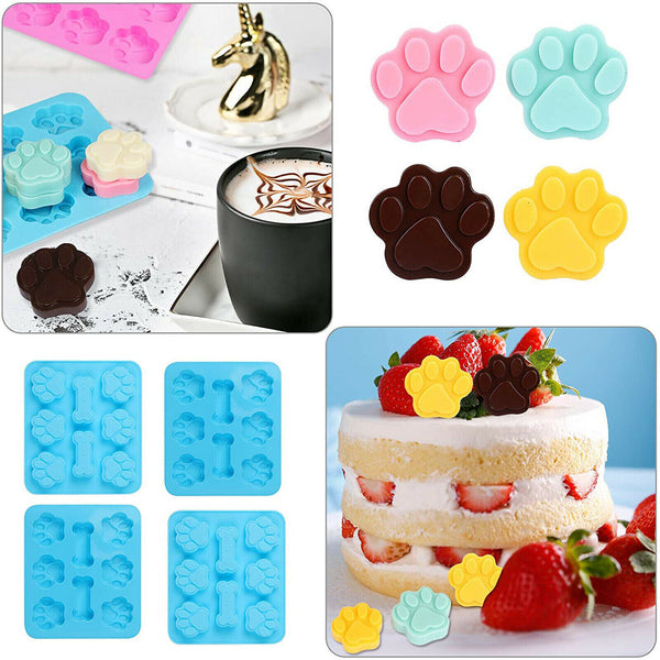 Silicone Chocolate Mould Cat Paw Dog Bone Choc Block Ice Tray Cake Cookie Mold