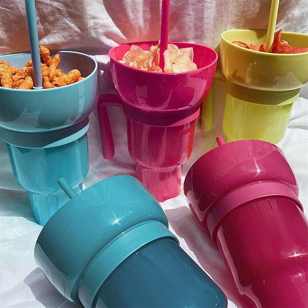 2-in-1 Stadium Tumbler Popcorn Cup Snack Cup Multifunctional Cup Bowl 1000ml AU
