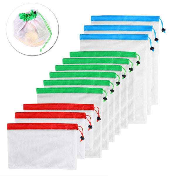 15x Reusable Produce Bags Black Rope Mesh Vegetable Fruit Toys Storage Pouch NEW