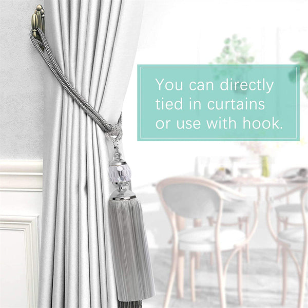 1Pair Of Curtain Holdbacks Rope Tie Backs Tassel Tieback Crystal Pearl Ball Home