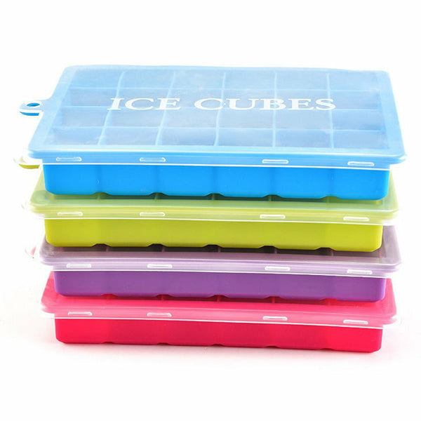 24 Grids Silicone Ice Cube Tray With Lid Mold Maker Tool Square Mould Container
