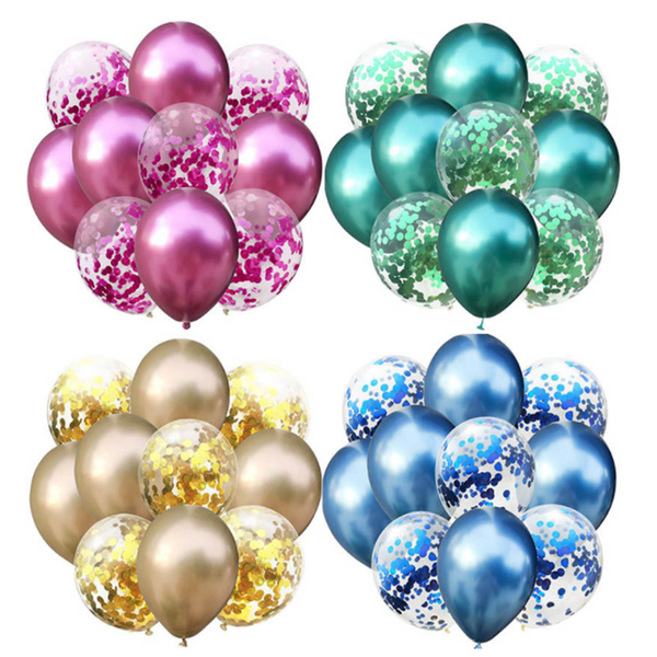 10X Confetti Metallic Chrome Retro Balloons Set Wending Birthday Decor Balloon