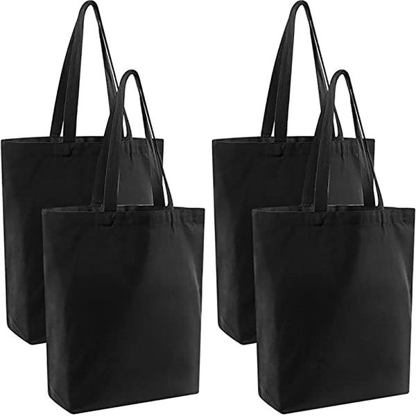 Black Plain Canvas Tote Bag With Base Large Capacity Handbag Casual Shoulder Bag