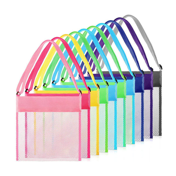 5PCS Mixcolor Sand Portable Away Pouch Beach Bag Mesh Toy Shell Collecting Bags