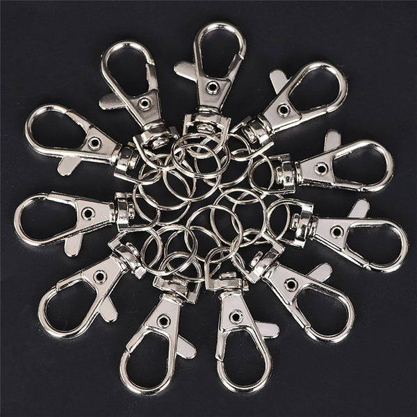 20Sets Swivel Lobster Clasp Clips Hook Alloy Key Ring Split Keychain Durable DIY