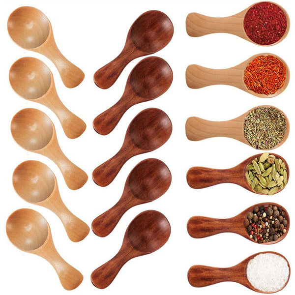 Mini Wooden Spoon Kitchen Spice Spoon Small Short Condiment Spoons Scoop