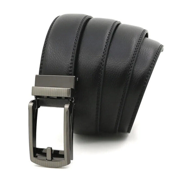 Mens Leather Belt Detachable Waistband Cuttable Strap Automatic Steel Buckle