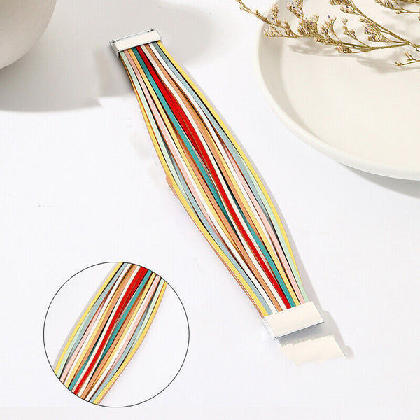 Multiple Gradient Leather Wristband Bracelet Bangle Magnetic Clasp Bracelet AU