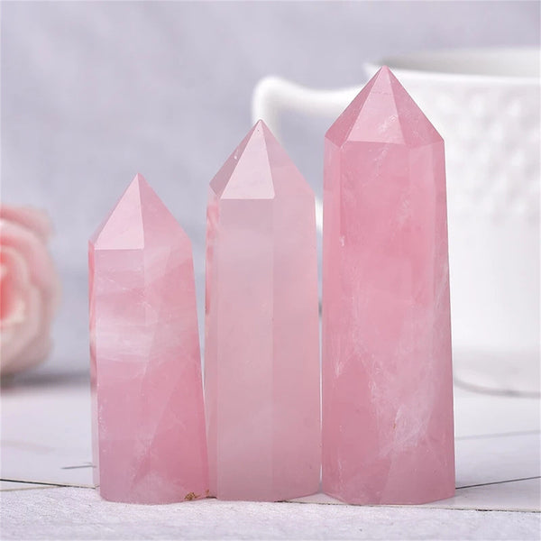 7~8cm Natural Pink Rose Quartz Crystal Wand Point Healing Mineral Stone Artwork