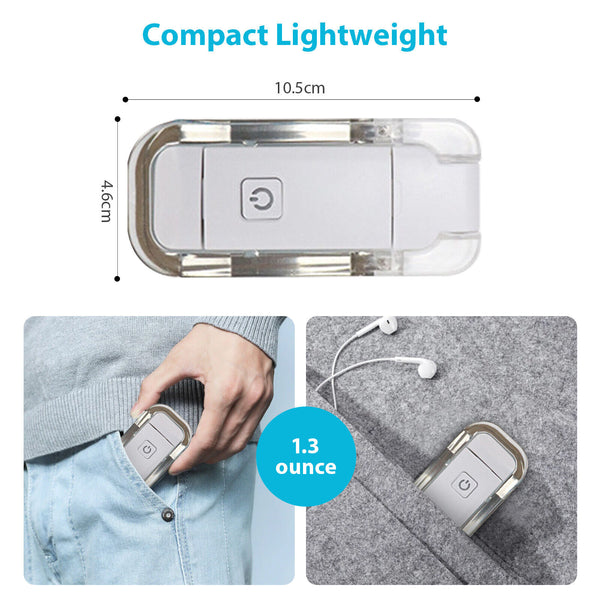 Book Night Reading Light USB Rechargeable Clip on Mini LED Lamp White Flexible