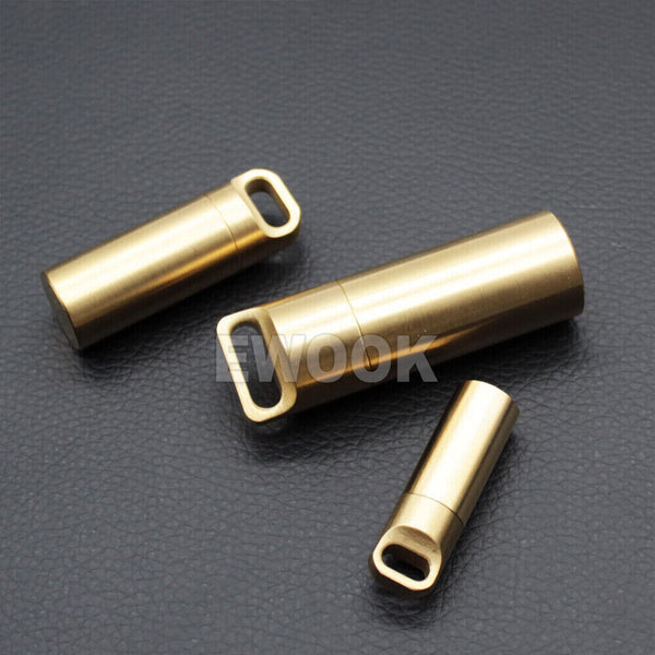 Waterproof Pill Box Case Bottle Brass Container Keyring Medicine Capsule Holder