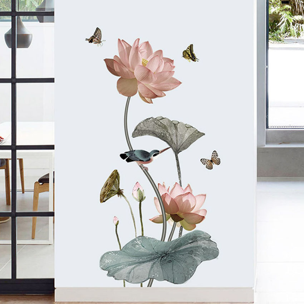 Lotus Flower Chinese Calligraphy Wall Stickers Vinyl Decal Home Decor Art Mural - Lets Party