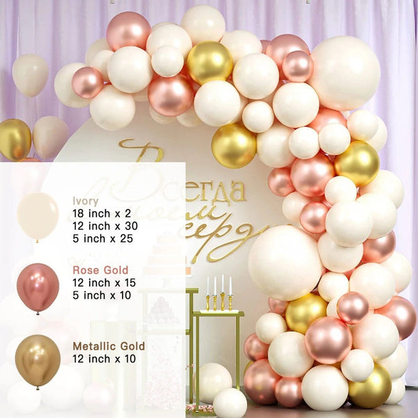Ivory Metallic Gold Rose Gold Garland Arch Balloon Kit Baby Shower Party