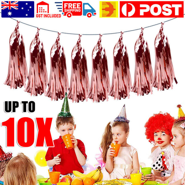 10/20x Rose Gold Tassel Garland Metallic Tinsel Foil Birthday Party Balloon Drop