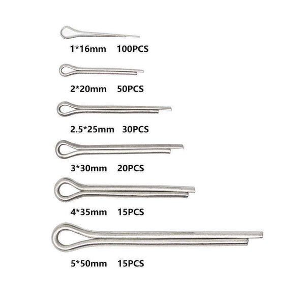 460PCS Stainless Steel Cotter Pin Assortment Set 6 Sizes Split Pins Spring Kit