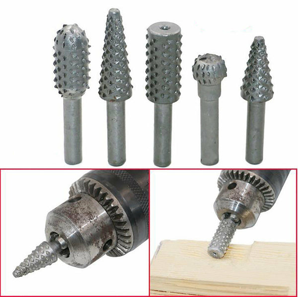 5PCs Wood Working Cutter Drill Bits Rotary Bits Rasp For Wood Grinding Carving
