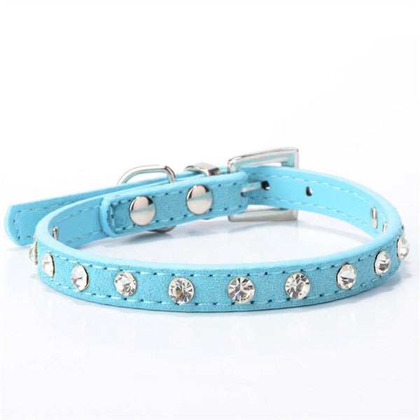 2pcs Cat Collar Suede Kitten Pet Safety Elastic Adjustable Bell Rhinestone Bling