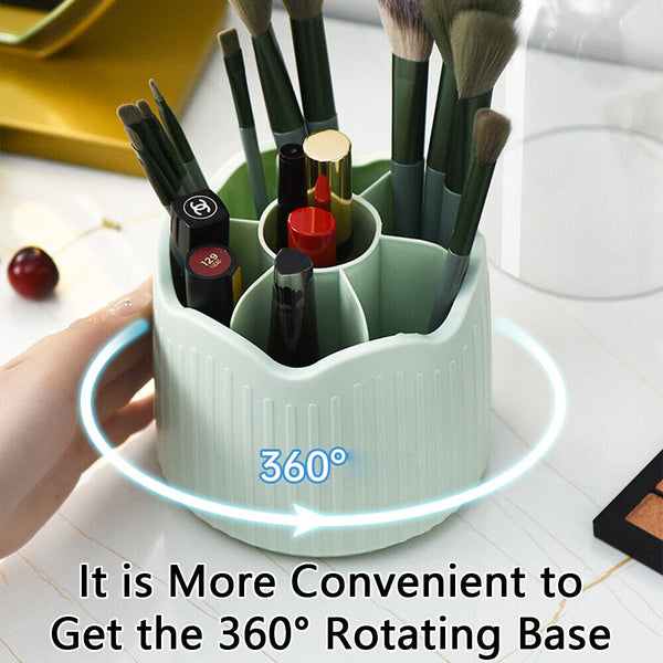 360° Rotating Makeup Brush Holder With Lid Dustproof Organizer Storage Case Box