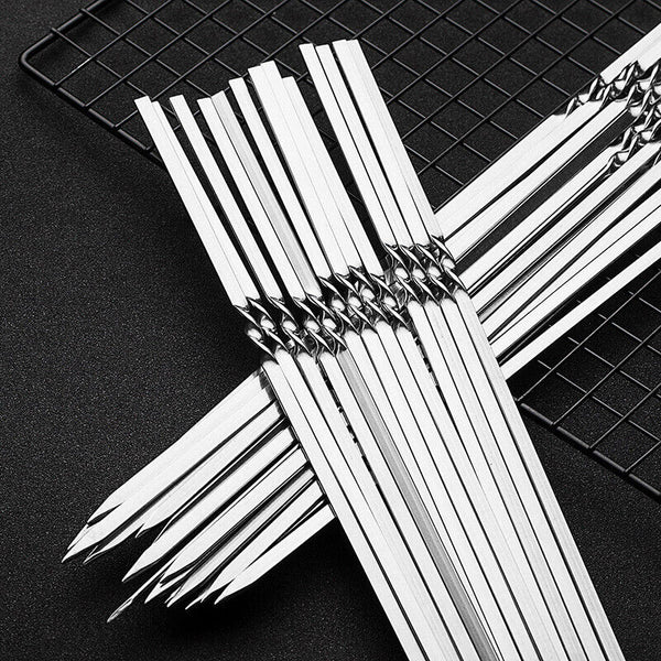 100pcs Stainless Steel Barbecue Metal Skewers Flat Needle BBQ Tools Kebab Stick