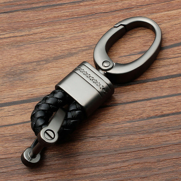 2PCS Hand-Woven Metal Leather Key Chain Ring Keyfob Car Keyring Keychain Gift AU