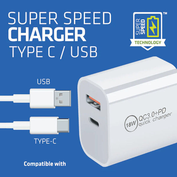 DUAL USB Wall Charger Fast PD Power Adapter Type C QC3.0 For Android iPhone iPad