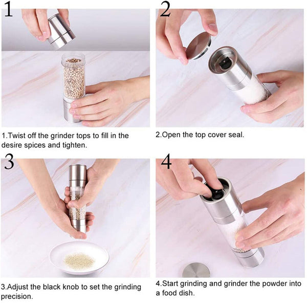2x Salt and Pepper Grinders 2in1 Stainless Steel Ceramic Spice Mills Kitchen AU